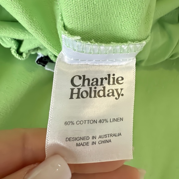 Charlie Holiday Green Casual Linen Blend Culottes Pants High Waist Wide Leg Sz 4 - Picture 4 of 4